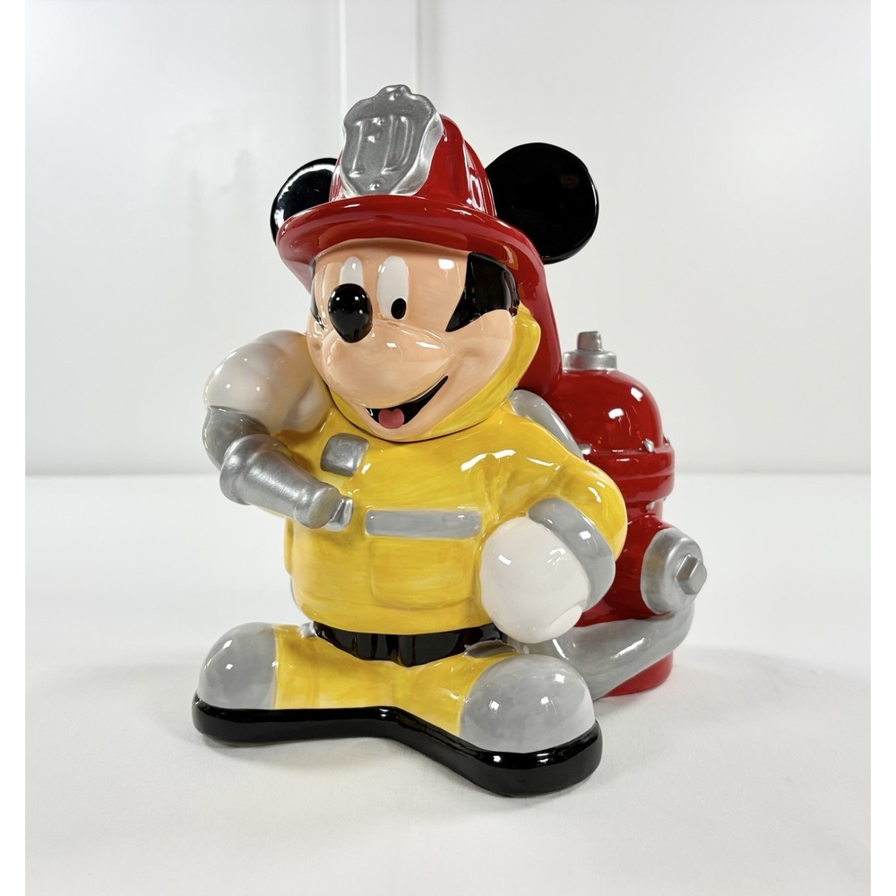Disney Mickey Mouse Fireman Cookie Jar Ceramic Firefighter Hydrant Vintage 90s